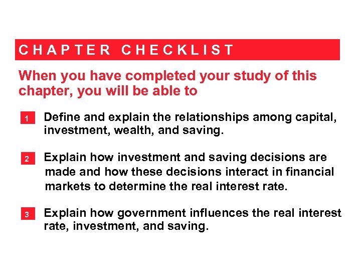 CHAPTER CHECKLIST When you have completed your study of this chapter, you will be