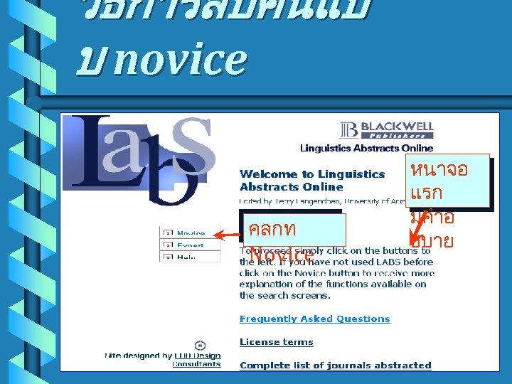 วธการสบคนแบ บ novice คลกท Novice หนาจอ แรก มคำอ ธบาย 