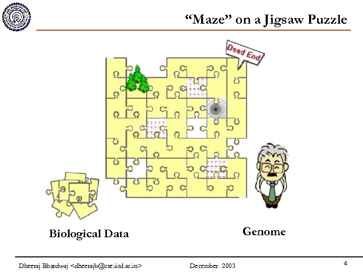 “Maze” on a Jigsaw Puzzle Phenome Genome Biological Data Dheeraj Bhardwaj <dheerajb@cse. iitd. ac.