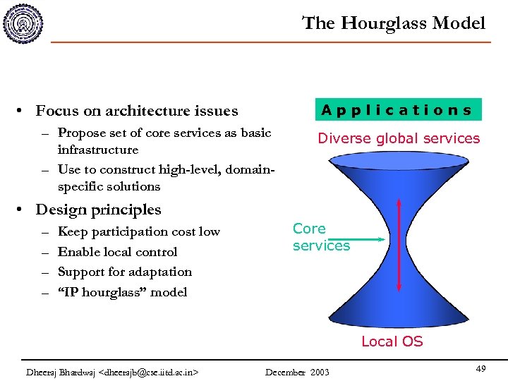 The Hourglass Model • Focus on architecture issues A p p l i c