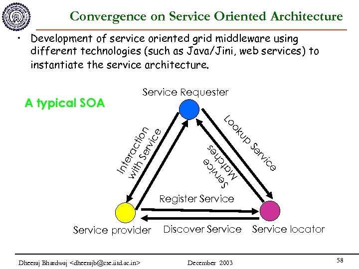 Convergence on Service Oriented Architecture • Development of service oriented grid middleware using different