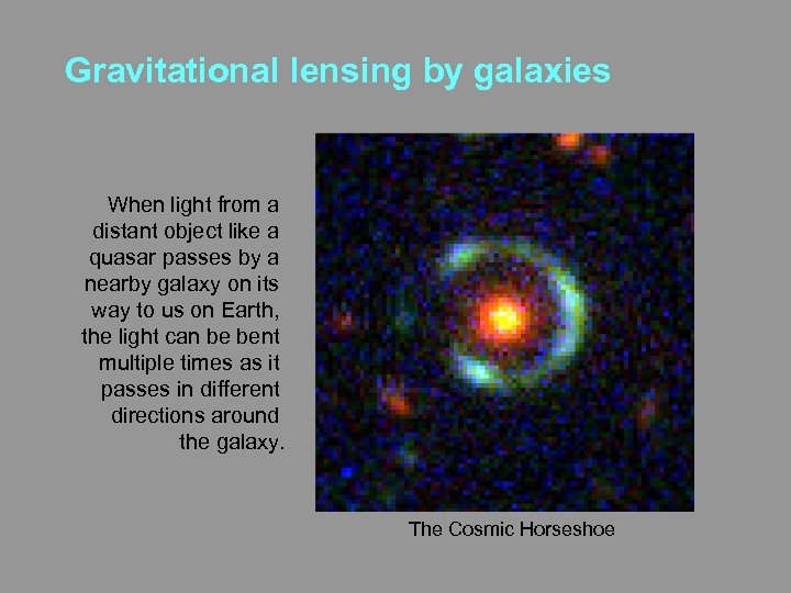 Gravitational lensing by galaxies When light from a distant object like a quasar passes