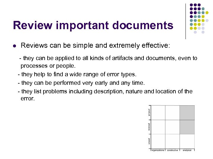 Review important documents l Reviews can be simple and extremely effective: - they can