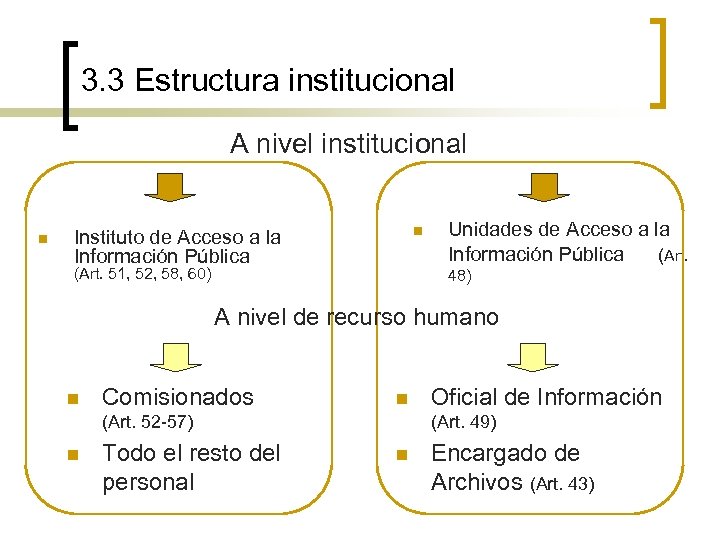 3. 3 Estructura institucional A nivel institucional n n Instituto de Acceso a la