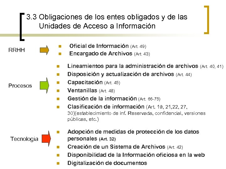 3. 3 Obligaciones de los entes obligados y de las Unidades de Acceso a