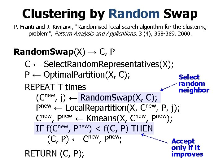 Clustering by Random Swap P. Fränti and J. Kivijärvi, 