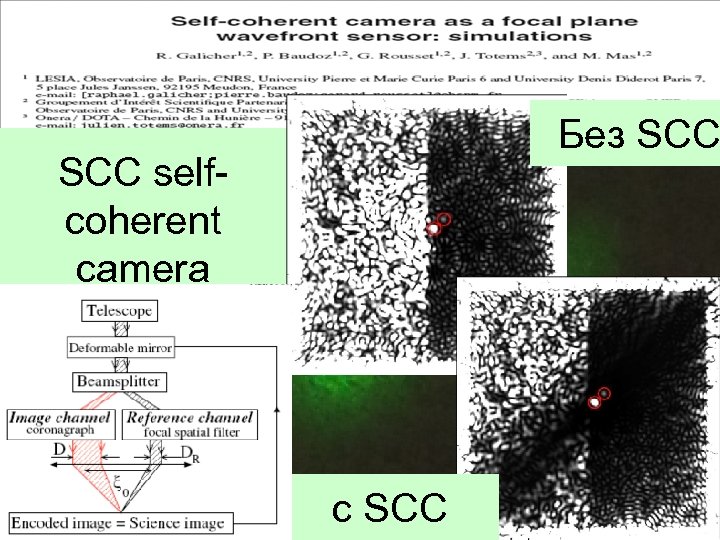 Без SCC selfcoherent camera с SCC 