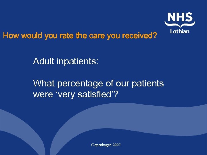 How would you rate the care you received? Adult inpatients: What percentage of our