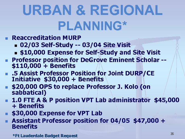 URBAN & REGIONAL PLANNING* n n n n Reaccreditation MURP n 02/03 Self-Study --