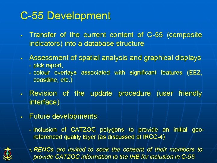 C-55 Development § § Transfer of the current content of C-55 (composite indicators) into