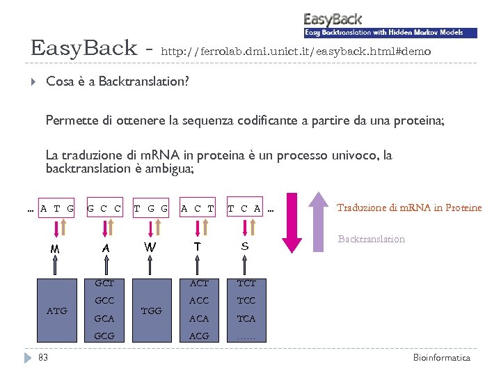 Easy. Back http: //ferrolab. dmi. unict. it/easyback. html#demo Cosa è a Backtranslation? Permette di