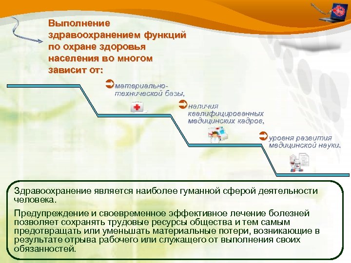 Выполнение здравоохранением функций по охране здоровья населения во многом зависит от: Üматериально- технической базы,