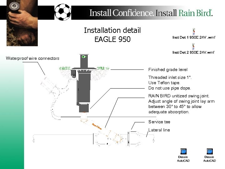 Installation detail EAGLE 950 Waterproof wire connectors Finished grade level Threaded inlet size 1".