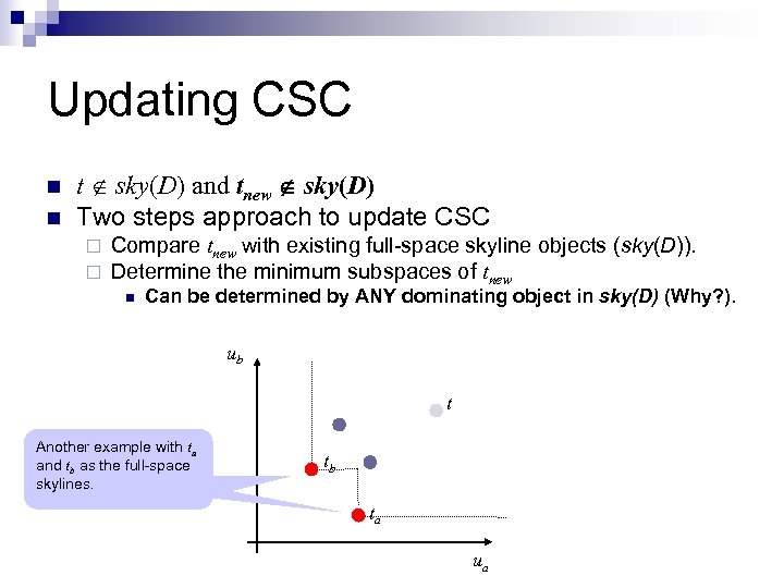 Updating CSC n n t sky(D) and tnew sky(D) Two steps approach to update