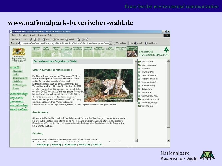 Cross-border environmental communication www. nationalpark-bayerischer-wald. de 