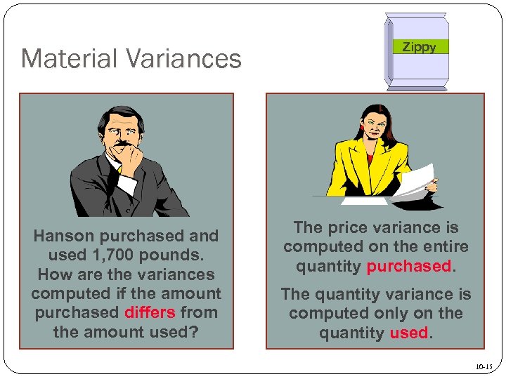 Material Variances Hanson purchased and used 1, 700 pounds. How are the variances computed