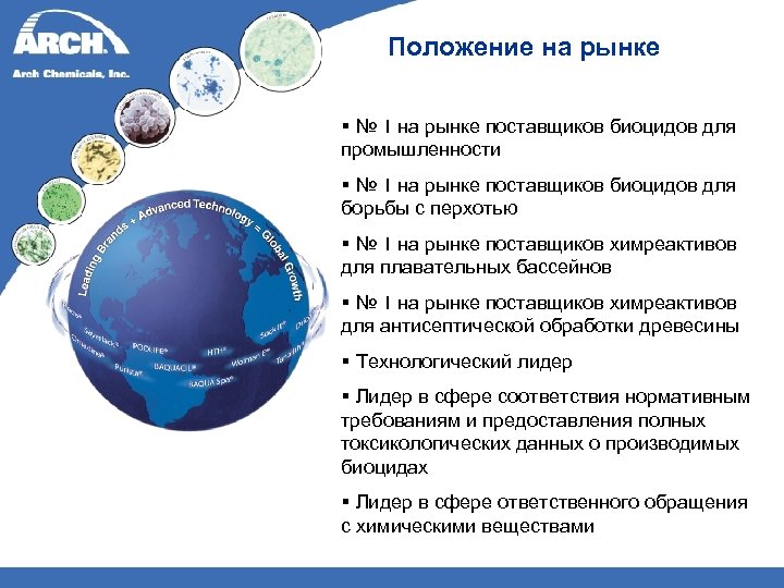 Положение на рынке § № 1 на рынке поставщиков биоцидов для промышленности § №