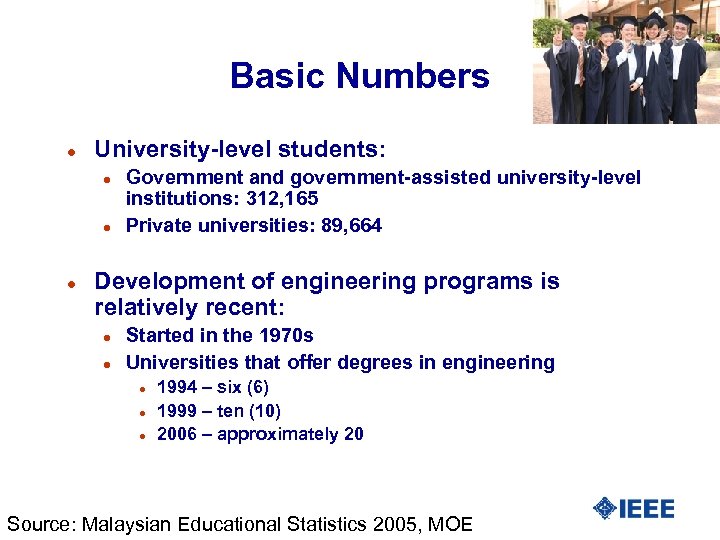 Basic Numbers l University-level students: l l l Government and government-assisted university-level institutions: 312,