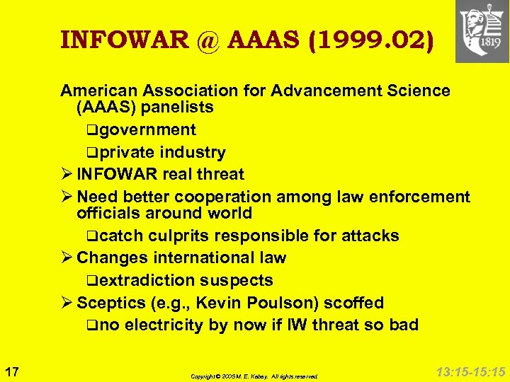 INFOWAR @ AAAS (1999. 02) American Association for Advancement Science (AAAS) panelists qgovernment qprivate