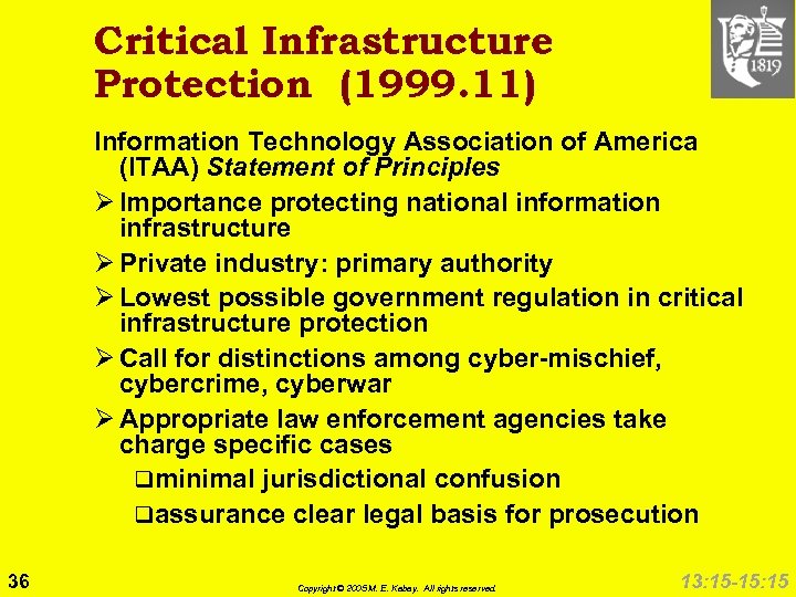 Critical Infrastructure Protection (1999. 11) Information Technology Association of America (ITAA) Statement of Principles