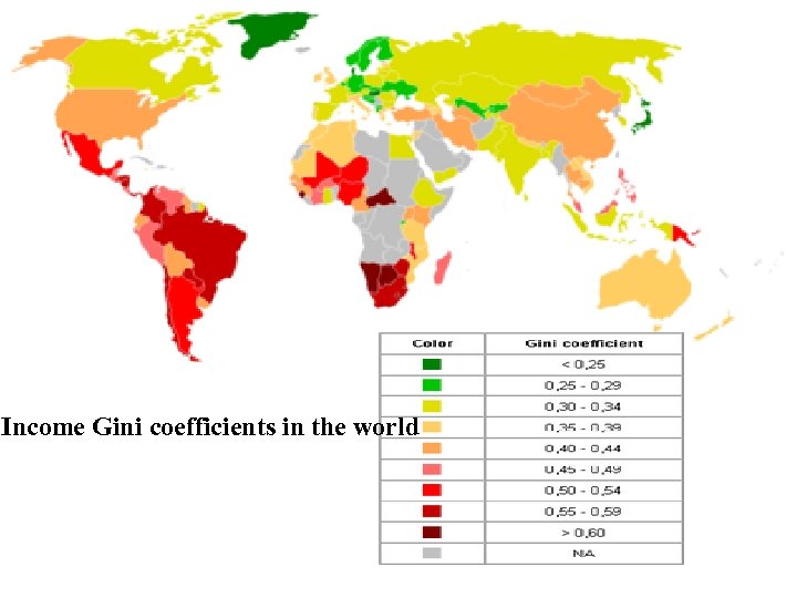 Income Gini coefficients in the world 