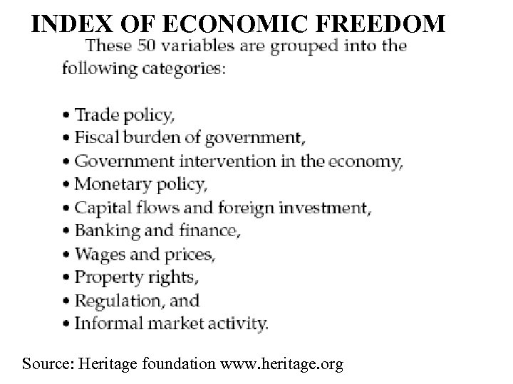 INDEX OF ECONOMIC FREEDOM Source: Heritage foundation www. heritage. org 