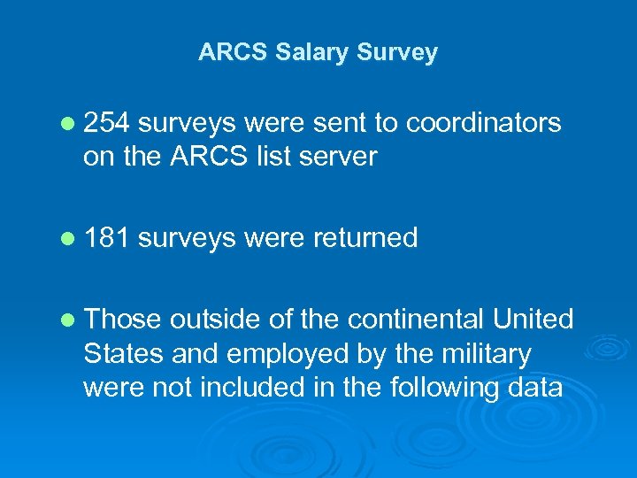 ARCS Salary Survey l 254 surveys were sent to coordinators on the ARCS list