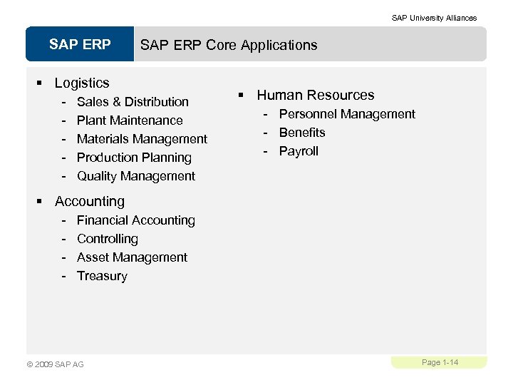 SAP University Alliances SAP ERP Core Applications § Logistics - Sales & Distribution Plant