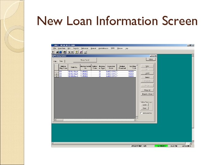 New Loan Information Screen 
