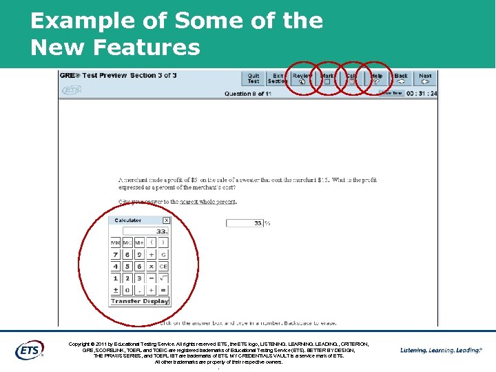 Example of Some of the New Features Copyright © 2011 by Educational Testing Service.