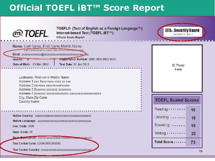 Official TOEFL i. BT™ Score Report Copyright © 2011 by Educational Testing Service. All