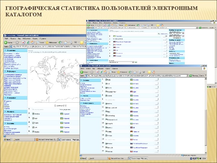 ГЕОГРАФИЧЕСКАЯ СТАТИСТИКА ПОЛЬЗОВАТЕЛЕЙ ЭЛЕКТРОННЫМ КАТАЛОГОМ 