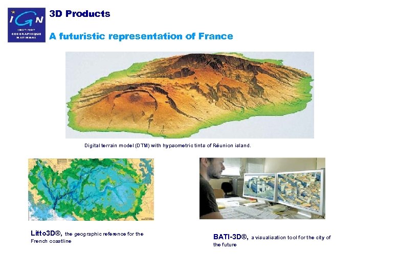 3 D Products A futuristic representation of France Digital terrain model (DTM) with hypsometric