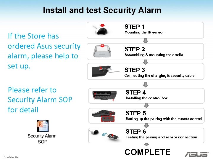 Install and test Security Alarm STEP 1 If the Store has ordered Asus security