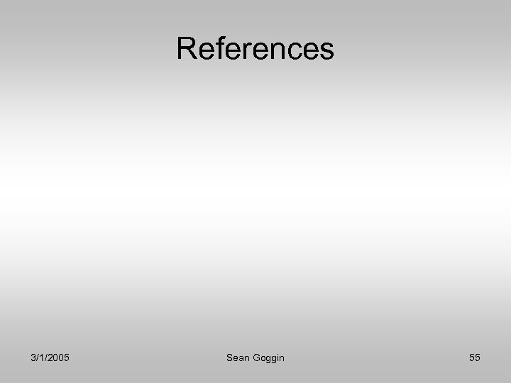 References 3/1/2005 Sean Goggin 55 