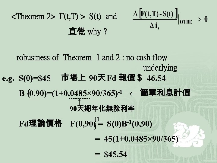 <Theorem 2> F(t, T) > S(t) and 直覺 why ? robustness of Theorem 1