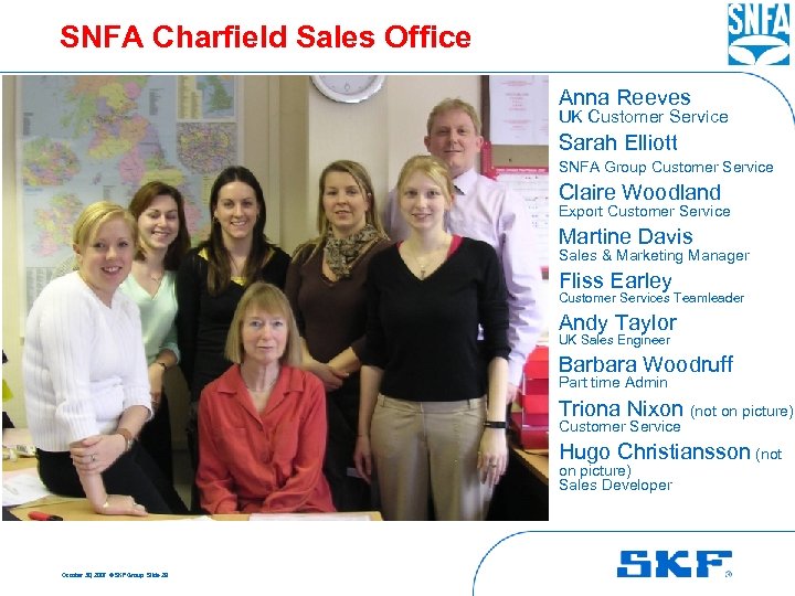 SNFA Charfield Sales Office Anna Reeves UK Customer Service Sarah Elliott SNFA Group Customer