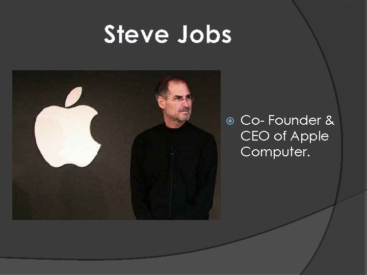 Steve Jobs Co- Founder & CEO of Apple Computer. 