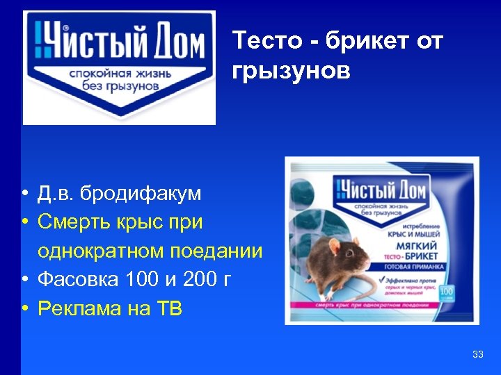 Тесто - брикет от грызунов • Д. в. бродифакум • Смерть крыс при однократном