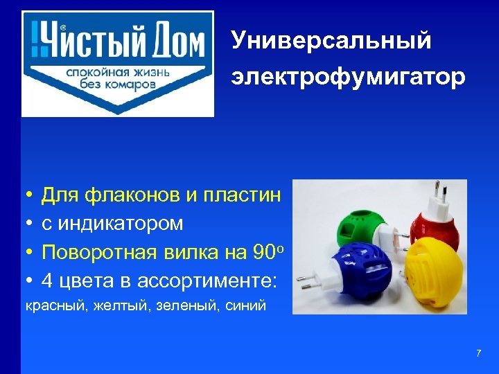 Универсальный электрофумигатор • • Для флаконов и пластин с индикатором Поворотная вилка на 90