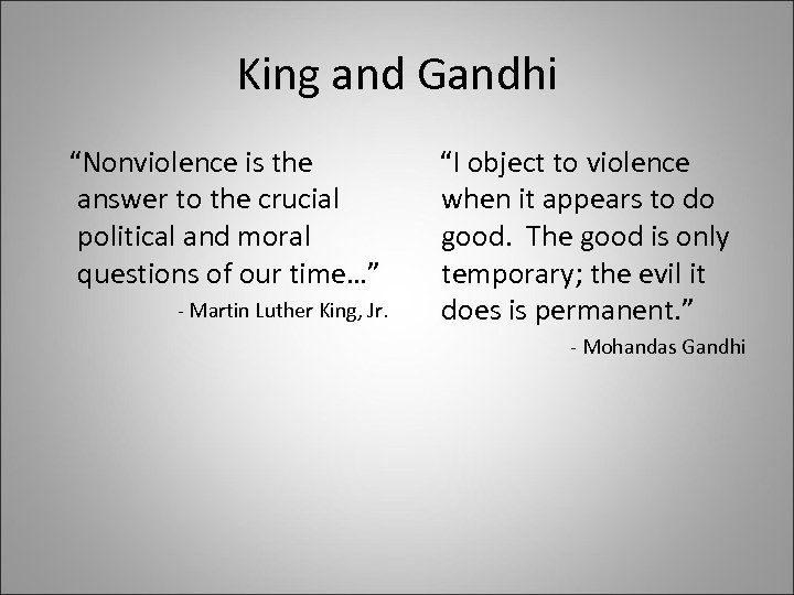 King and Gandhi “Nonviolence is the answer to the crucial political and moral questions