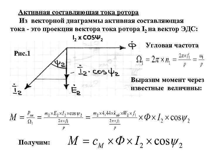 Активная составляющая тока ротора Из векторной диаграммы активная составляющая тока - это проекция вектора