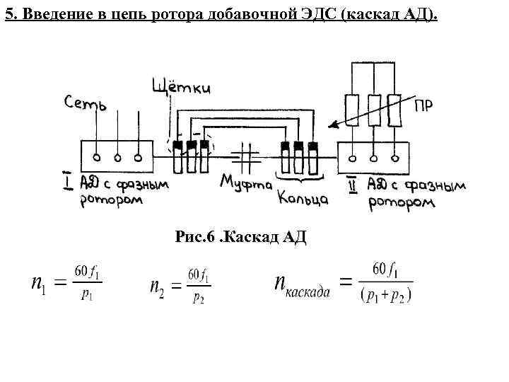 5. Введение в цепь ротора добавочной ЭДС (каскад АД). Рис. 6. Каскад АД 