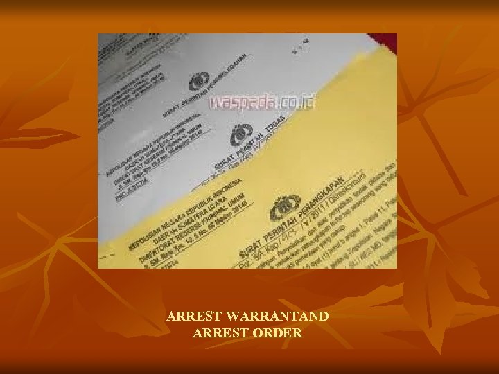 ARREST WARRANTAND ARREST ORDER 