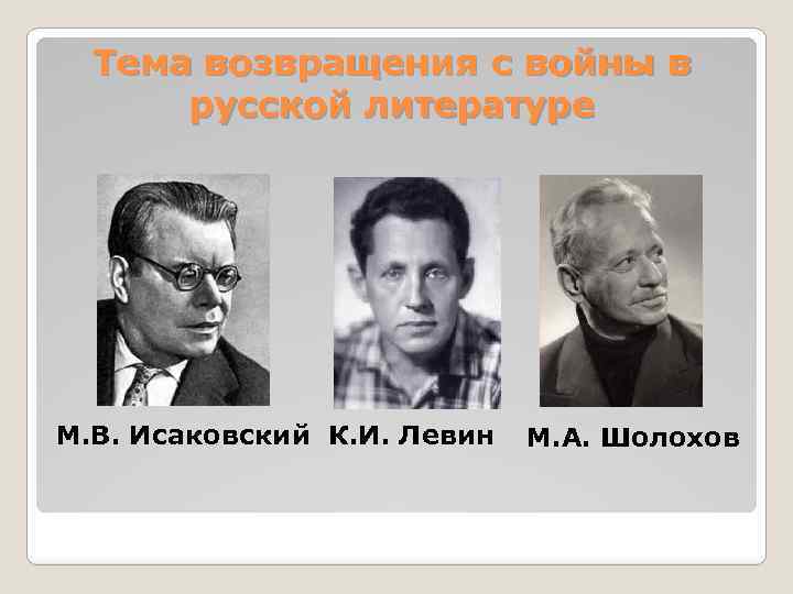 Тема возвращения с войны в русской литературе М. В. Исаковский К. И. Левин М.