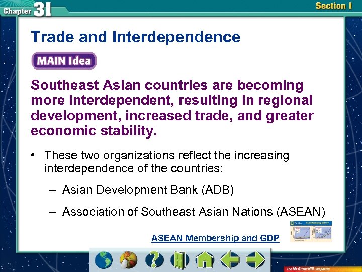 Trade and Interdependence Southeast Asian countries are becoming more interdependent, resulting in regional development,