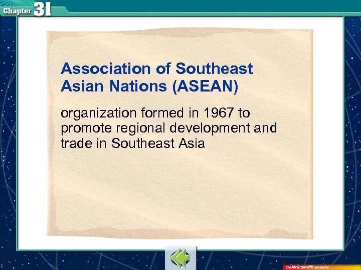 Association of Southeast Asian Nations (ASEAN) organization formed in 1967 to promote regional development