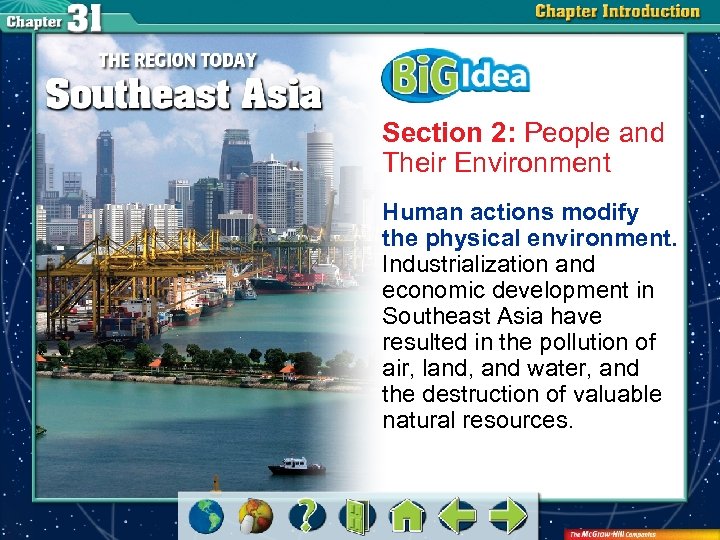 Section 2: People and Their Environment Human actions modify the physical environment. Industrialization and