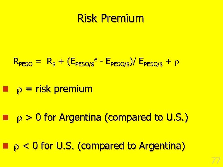 Risk Premium RPESO = R$ + (EPESO/$e - EPESO/$)/ EPESO/$ + n = risk