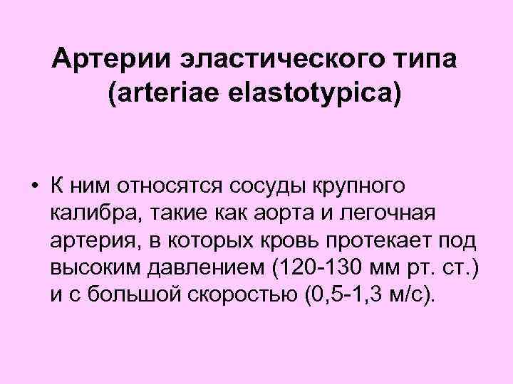 Артерии эластического типа (arteriae elastotypica) • К ним относятся сосуды крупного калибра, такие как